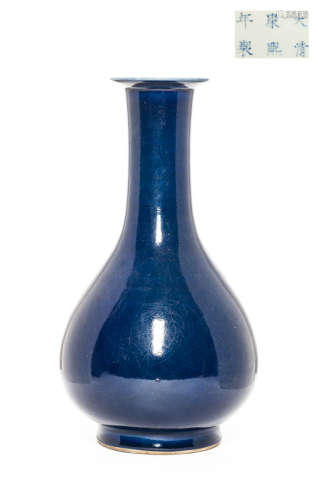 Chinese Antique Blue Glazed Porcelain Vase, Qing Dynasty