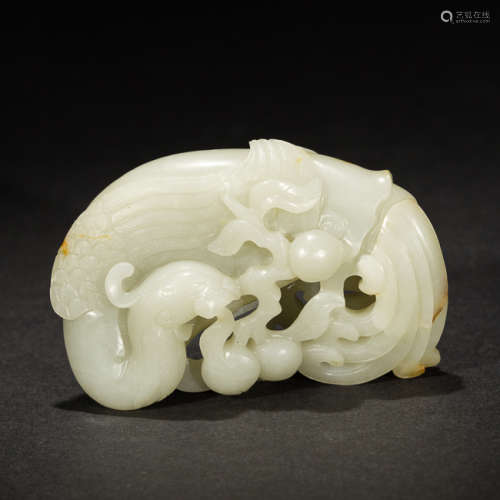 Chinese Antique White Jade Phoneix Pendant, Late 19th Century