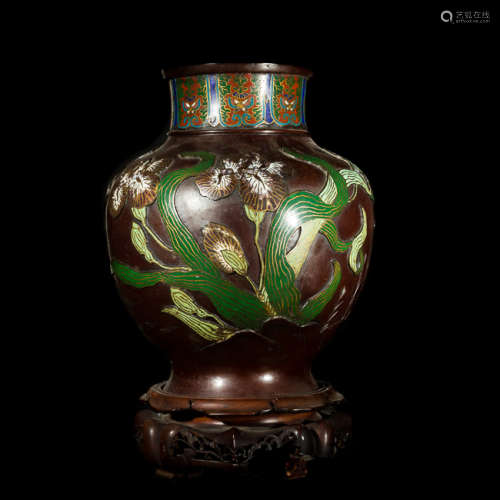 Antique Cloisonne Enamel and Bronze Vase, 19th Century