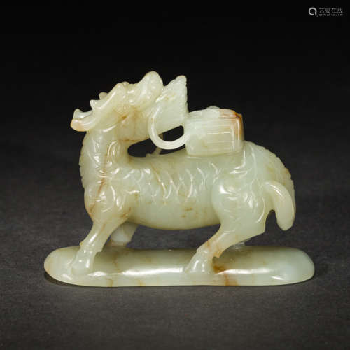 Chinese Antique Celadon Jade Figure: Kylin, Late 19th, early 20th Century