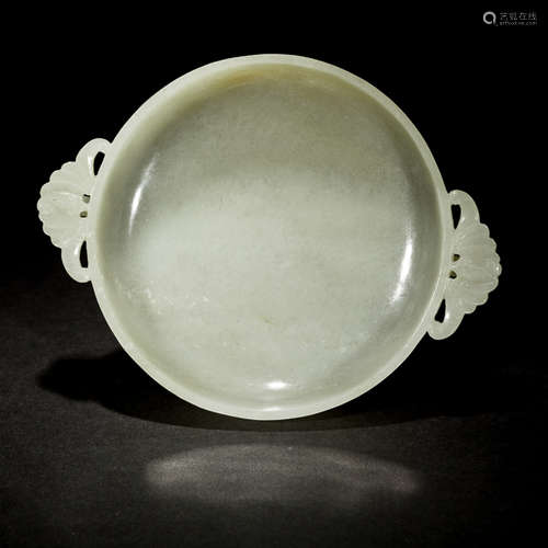 Chinese Antique White Jade Brush Washer, 19th Century