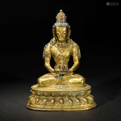 Antique Gilt Bronze Figure of Bodhisattva Buddha, 19th Century