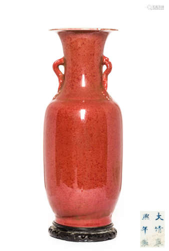 Chinese Antique Red Glazed Porcelain Vase, Qing Dynasty