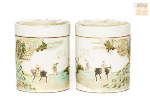 Pair Chinese Antique Rose Famille Porcelain Tea Jar