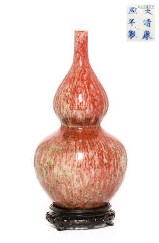 Chinese Antique Red Glazed Gourd Porcelain Vase