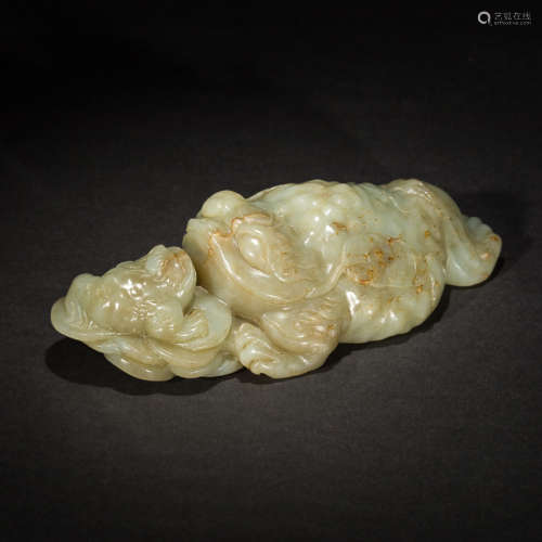Chinese Antique Celadon Jade Poad, Pendant, Late Qing Dynasty