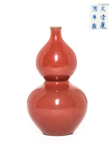 Chinese Antique Red Glazed Gourd Porcelain Vase
