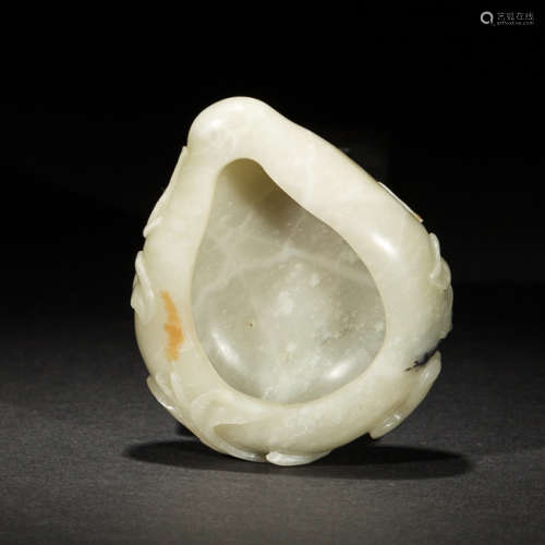 Chinese Antique White Jade Brush Washer, Late 19th, early 20th Century