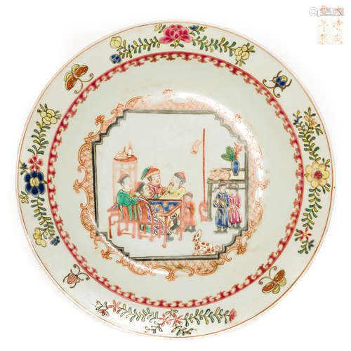 Chinese Antique Famille Rose Porcelain Dish, Qing Dynasty