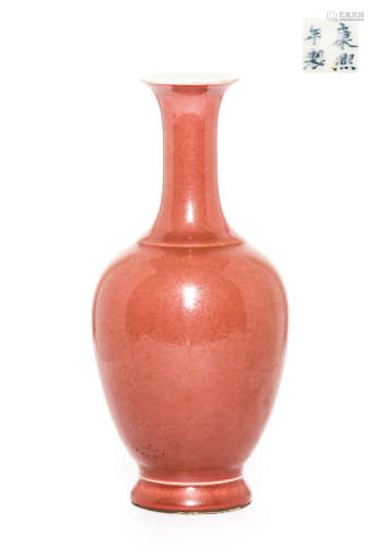 Chinese Antique Export Red Glazed Porcelain Vase, Qing Dynasty