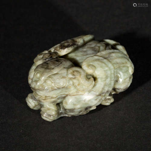 Chinese Antique Chicken Bone Jade Mythical Beast, Ming Dynasty