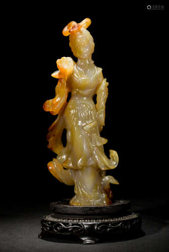 Chinese Antique Agate Figure: Maid, Late 19th Century
