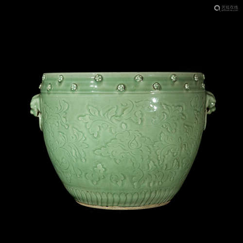 Chinese Antique Celadon Glazed Porcelain Jar, Late 19th Century