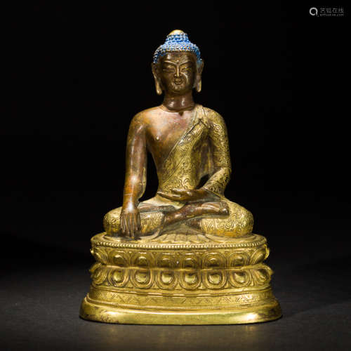 Antique Gilt Bronze Figure of Shakyamuni Buddha, 18th Century