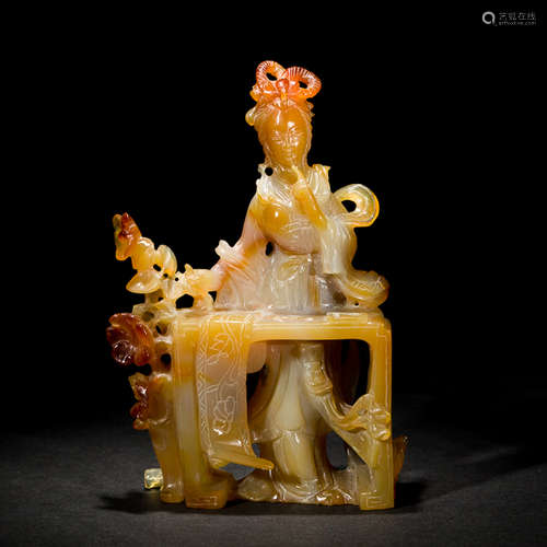 Chinese Antique Agate Figure: Maid, Late 19th Century