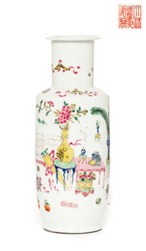 Chinese Antique Rose Famille Porcelain Vase, Qing Dynasty