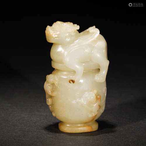 Chinese Antique White Jade Vase, 19th Century