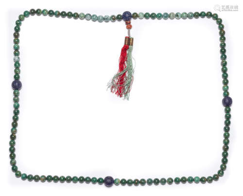 Chinese Antique Moss Agate Prayer Beads, 19th Century