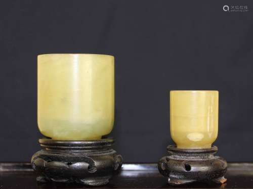 Two Chinese Jade Cup with Stand