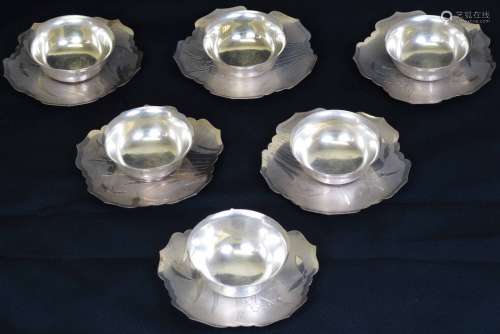 Six Set Silver Tea Cup And Plate with Mark