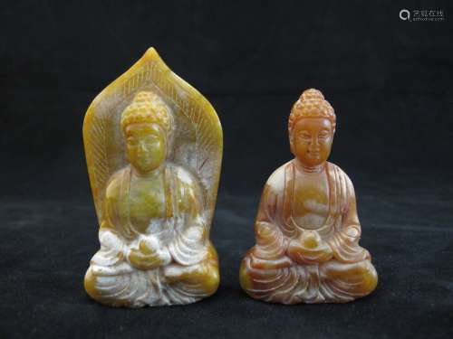 Two Carved Jade Seated Buddhas