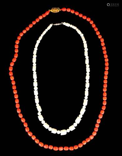 Two Coral Necklace,Red And White