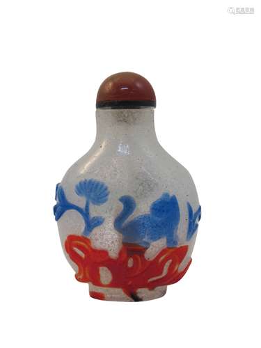 A Red and Blue Overlay Glass Snuff Bottle