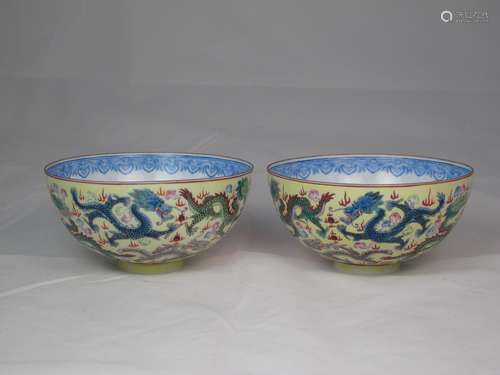 A pair of Family Rose Egg shell Bowls