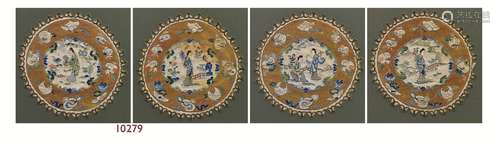 Late Qing/Republic -A Group Of Four Silk With Gilt Tread Embarrassed Figures