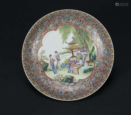 Republic - A Famille-Glazed Flowers And Figures Dish