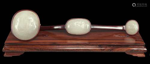 Qing Dynasty-A White Jade-Mounted Wood Ruyi Scepter