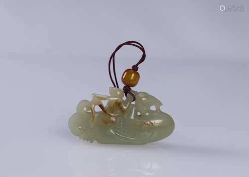 Early 20 Century - A Celadon White Jade Carved ‘Figure Riding Bird’