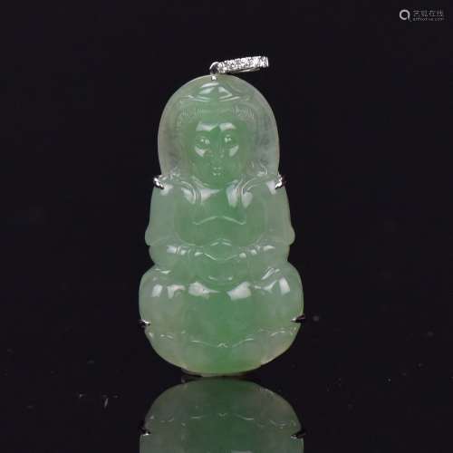 A Semi Translucent Jadeite Carved Guan Yin Pendant