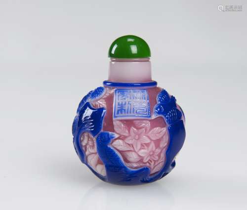 Late Qing/Republic-A pink Ground Blue Glass Snuff Bottle