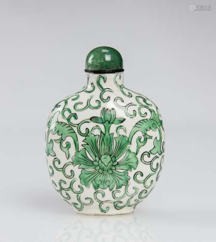 Qing-A Green And White ‘Flowers’ Porcelain Snuff Bottle