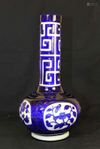 A Dark Blue and White Beijing Glass Vase