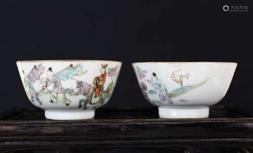 Two Famile-Rose Porcelain Bowls (different mark)