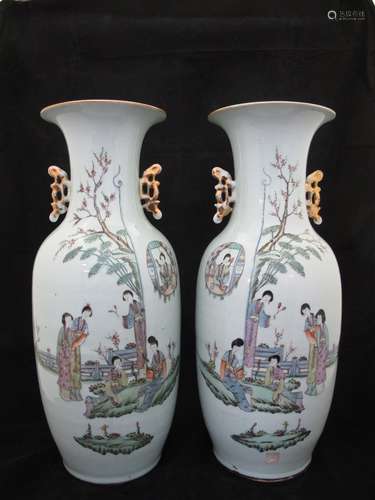 A Pair of Famile-Rose Porcelain Vases