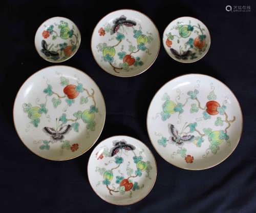A group of six famile-rose plates