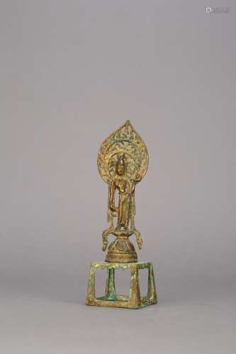 A Chinese Gilt Bronze Guanyi Buddha,Tang Dynasty
