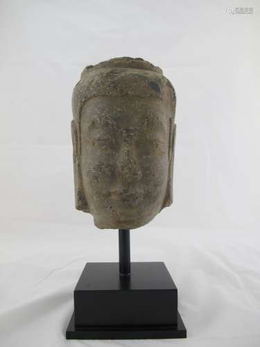 A Chinese Gray Stone Buddha Head,Northern Qi Dynasty