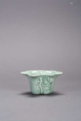 A Celadon-Glaze Flower Shape Porcelain Cup