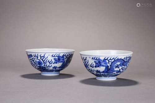 A Pair of Blue and White Porcelain Bowls,Shendetang