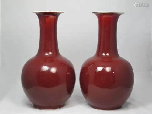 A Pair of Red-Glaze Porcelain Vase