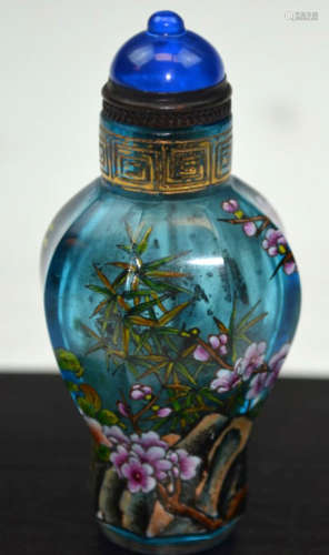 Chinese Painted Blue Peking Glass Snuff Bottle