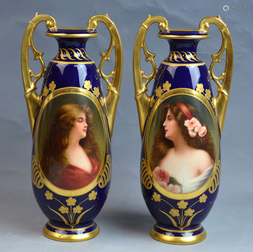 Pair of Royal Vienna Vases Signed Wagner