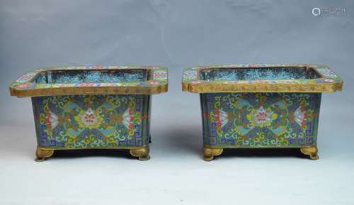 Pair of Chinese Cloisonne Rectangular Planter