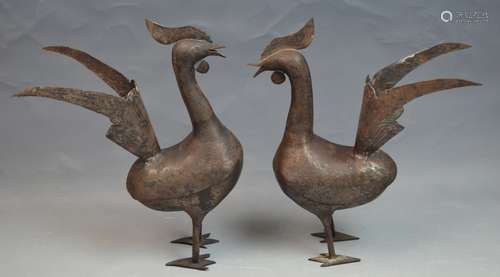 Pair of 19th C. Silver Inlaid Iran Qajar Birds