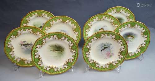 8 England Coalport Gilded Fish Porcelain Plates