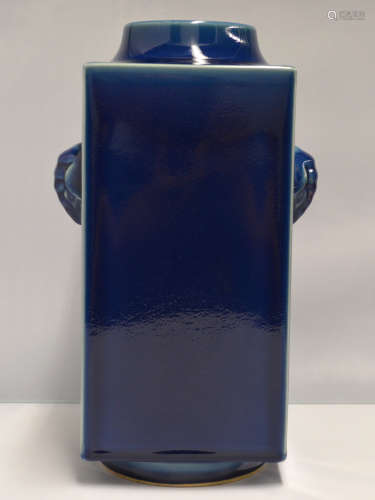 Chinese Blue Glazed Porcelain Square Vase